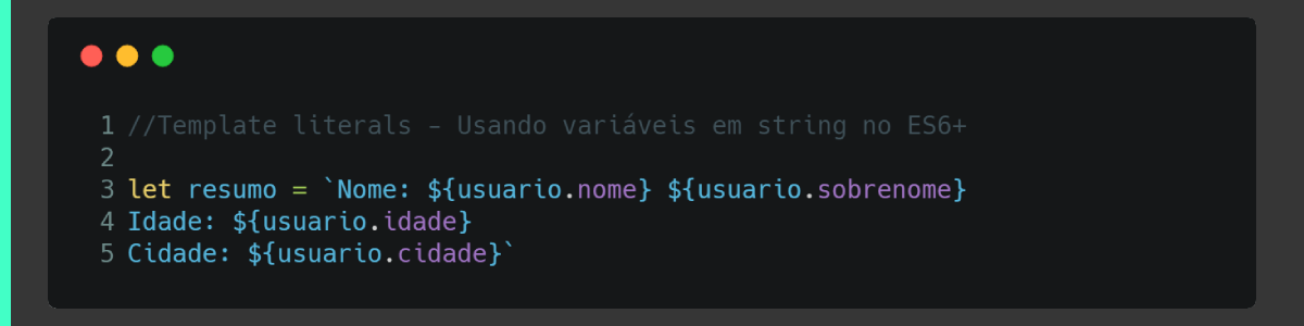 Cover Image for Template literals - Usando variáveis em string no ES6+
